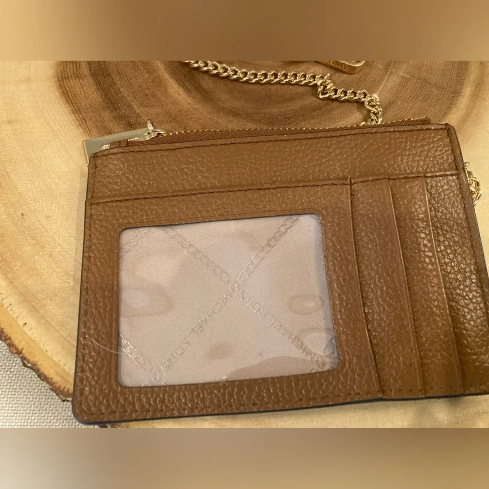 MICHAEL KORS Brown Card‎ ID Chain Wrislet Wallet with Keychain Luggage Tan